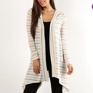 Pretty Young Thing -sheer cream gold silver striped cardigan hoodie- size M